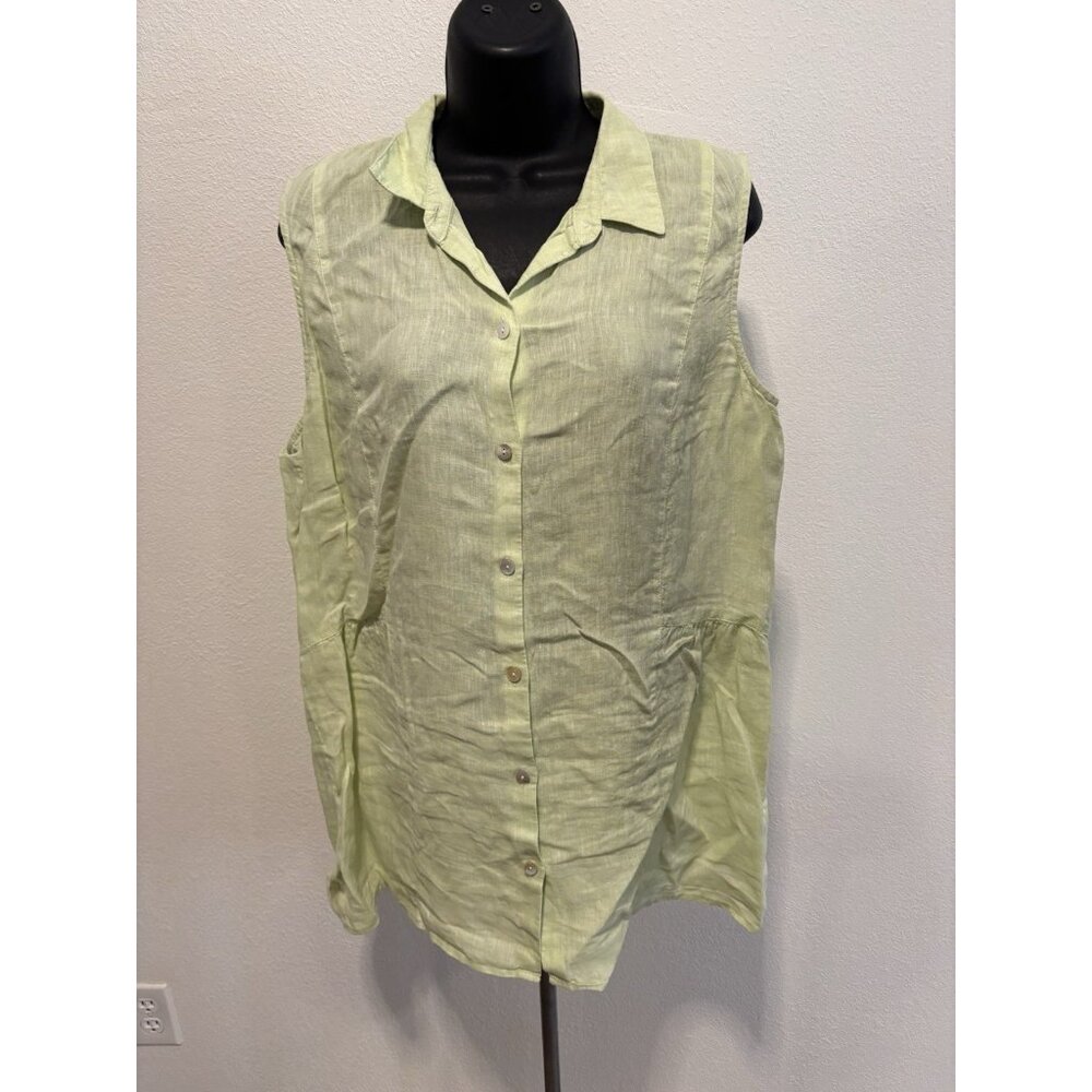 J Jill  Love Linen Tunic Top Size Medium Collared Button Front Summer Beach 100%